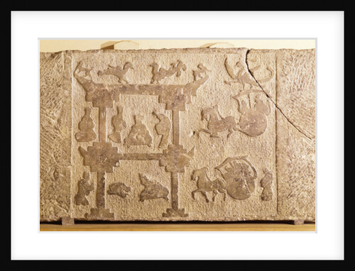 Slab decorated with carriages and mythical birds, Han Dynasty by School Chinese