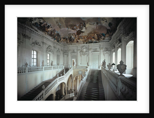 Grand Staircase with frescoed vault, Wurzburg Residence, Germany, by architect Johann Balthasar Neumann, built 1719-44 by Balthasar Neumann