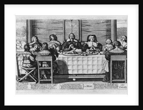 A Protestant family blessing the meal by Abraham Bosse