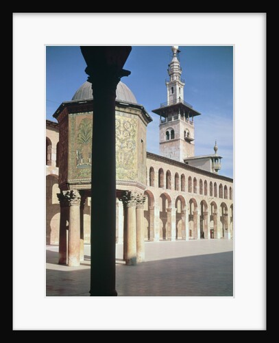 View of the Treasury and the North minaret in the courtyard, built in 705-715 AD by Islamic School