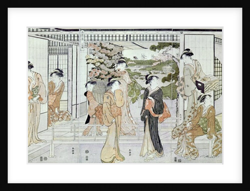 Young women with a basket of chrysanthemums by Katsukawa Shunsho
