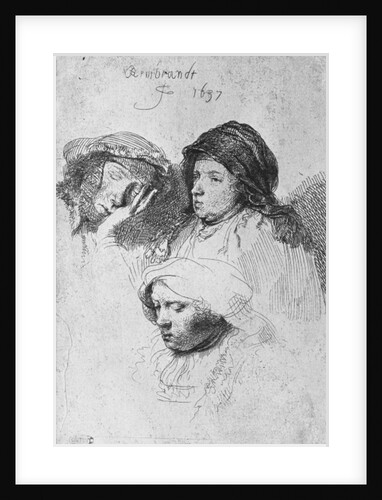 Three female heads with one sleeping, 1637 by Rembrandt Harmensz. van Rijn
