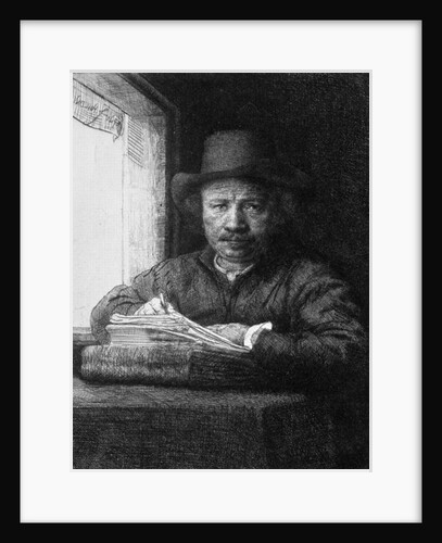 Self portrait while drawing, 1648 by Rembrandt Harmensz. van Rijn