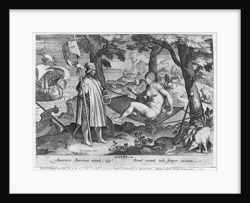 Amerigo Vespucci landing in America, engraved by Theodor Galle by Jan van der Straet