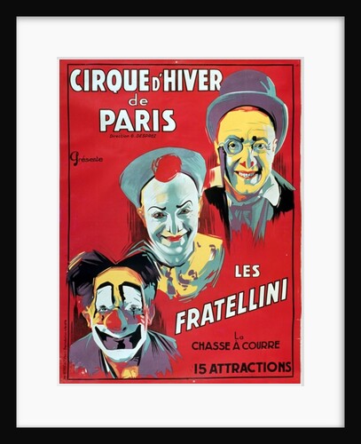 Poster advertising the 'Cirque d'Hiver de Paris' featuring the Fratellini Clowns, c.1927 by French School