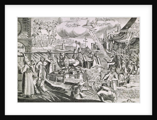 Martin Luther writing on the church door at Wittenberg in 1517 by Swiss School
