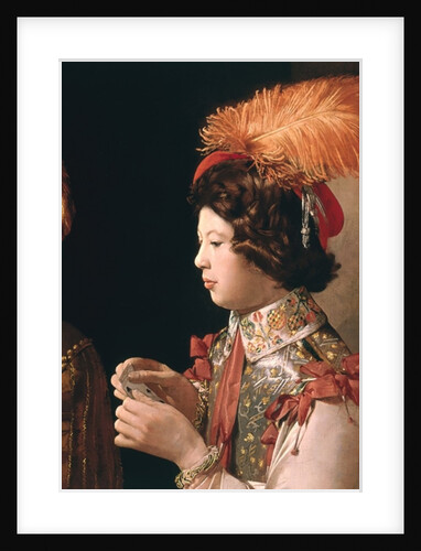 The Cheat with the Ace of Diamonds, detail depicting the male card player with the feathered hat, c.1635-40 by Georges de la Tour
