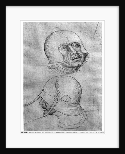 Two heads of soldiers wearing helmets by Antonio Pisanello