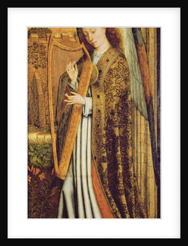 The Virgin and Child with Angels, right hand panel depicting an angel musician by Master of the Embroidered Foliage