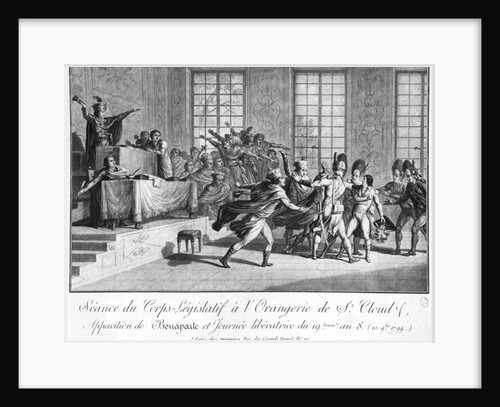 Session of the Legislative body at St.Cloud's Orangery, arrival of Bonaparte Protected by two Grenadiers, 19 brumaire an 8, c.1800 by French School
