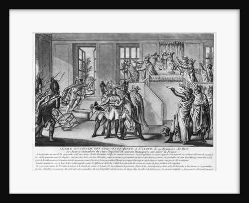 Bonaparte protected by two grenadiers during the session in St.Cloud, 19 brumaire an 8, c.1800 by French School