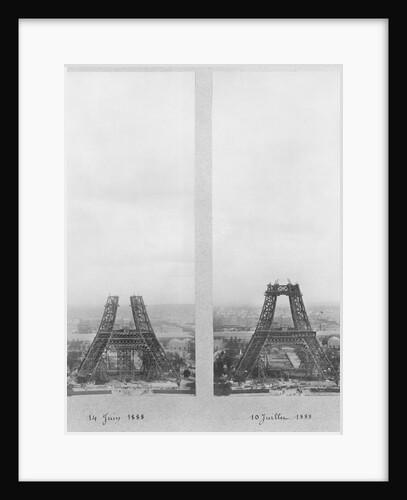 Two views of the construction of the Eiffel Tower, Paris, 14th June and 10th July 1888 by French Photographer