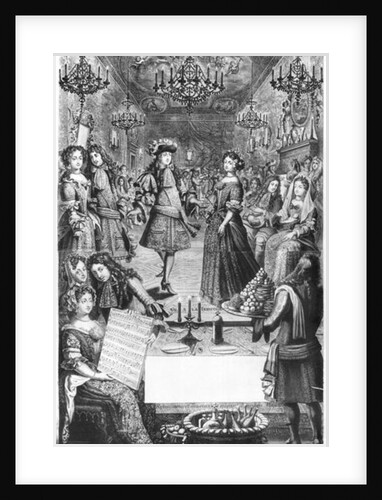 French Ball, Royal Almanac, with a score sheet of the 'Menuet de Strasbourg' by Marc Antoine Charpentier 1682 by Pierre Landry