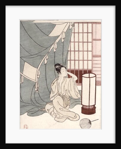 Young woman kneeling by her mosquito net, 1766 by Suzuki Harunobu