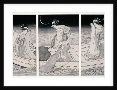 Three women on a boat fishing by lamplight by Utagawa Toyokuni
