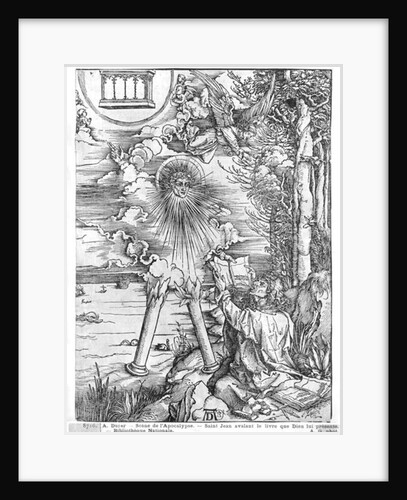 Scene from the Apocalypse, St. John devouring the Book, Latin edition, 1511 by Albrecht Dürer or Duerer