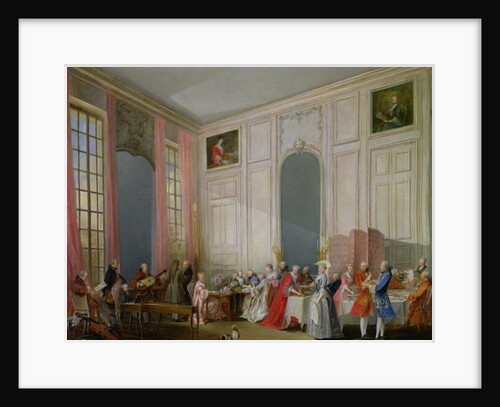 The English Tea and a Society Concert at the house of the Princesse de Conti, Palais du Temple, Paris with the Young Mozart at the Clavichord, 1766 by Michel Barthelemy Ollivier