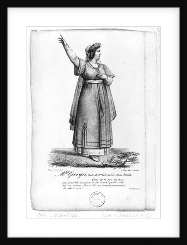 Mademoiselle George in the role of St. Genevieve from Act II, Scene 3 of 'Attila' by Pierre Corneille engraved by Charles Etienne Pierre Motte 1822 by Fauconnier Fauconnier