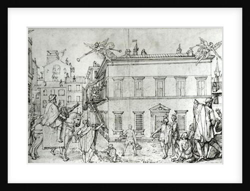 Michelangelo on horseback, visiting an artist by or Zuccaro Federico Zuccari