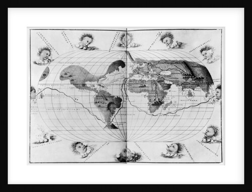 World map tracing Magellan's world voyage by Battista Agnese