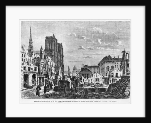 Paris, demolition of a part of the Cite to extend the buildings of the new Hotel-Dieu by Felix Thorigny