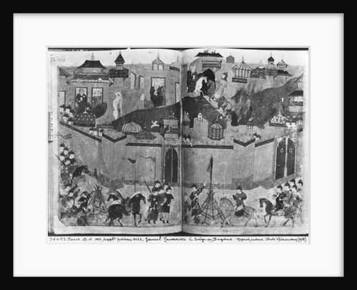 Ms Suppl Persan 1113 f.180-181 Mongols under the leadership of Hulagu Khan storming and capturing Baghdad in 1258 by Islamic School