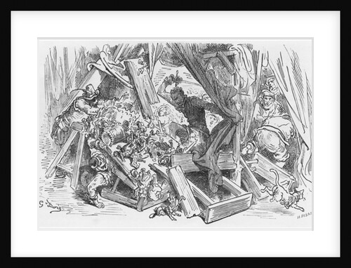 Don Quixote fighting the puppets by Gustave Dore