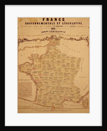 Governmental and Legislative Map of France, printed by Ledoyen & Giret, Paris, 1852 by French School