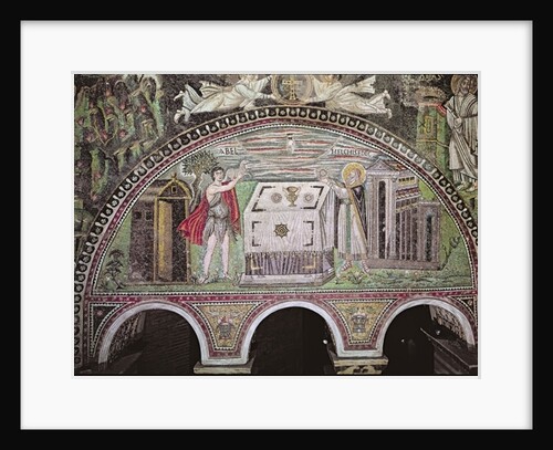 Abel offering a lamb and Melchisedech offering bread at the Altar by Byzantine School