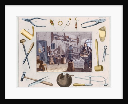 Workshop and main tools of jewellery, 1810 by French School