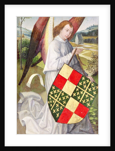 Angel holding a shield emblazoned with the heraldic arms of the de Chaugy and Montagu arms, 1460-66 by Rogier van der Weyden