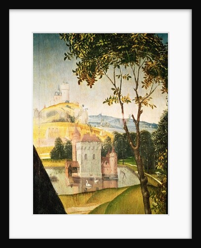 Landscape with castle in a moat and two swans, 1460-66 by Rogier van der Weyden