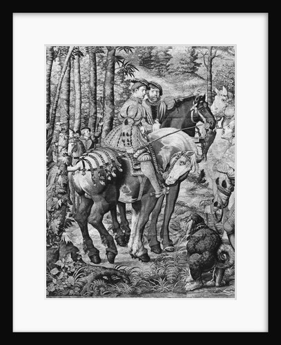 The Hunts of Maximilian, Leo, The Stag Hunt, the Report, Gobelins Factory by Bernard van (after) Orley