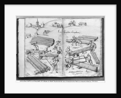 Silver mine of La Croix-aux-Mines, Lorraine, fol.2v and fol.3r, carpenters and carpentry, c.1530 by Heinrich Gross or Groff