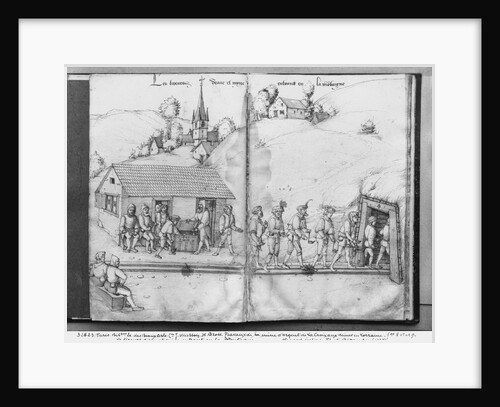 Silver mine of La Croix-aux-Mines, Lorraine, fol.8v and fol.9r, miners entering the mine, c.1530 by Heinrich Gross or Groff