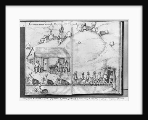 Silver mine of La Croix-aux-Mines, Lorraine, fol.10v and fol.11r, miners pushing trucks, c.1530 by Heinrich Gross or Groff
