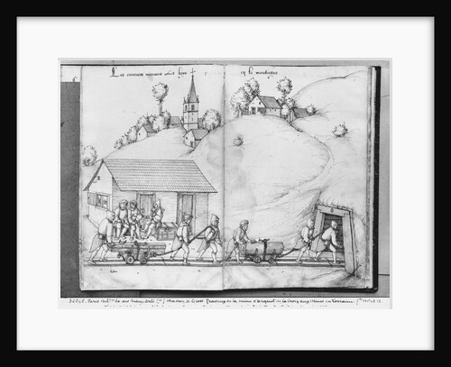 Silver mine of La Croix-aux-Mines, Lorraine, fol.11v and fol.12r, miners bringing wood into the mine, c.1530 by Heinrich Gross or Groff