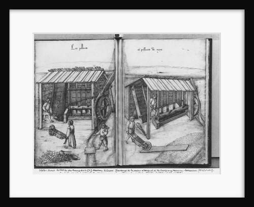 Silver mine of La Croix-aux-Mines, Lorraine, fol.16v and fol.17r, crushing and washing the ore, c.1530 by Heinrich Gross or Groff