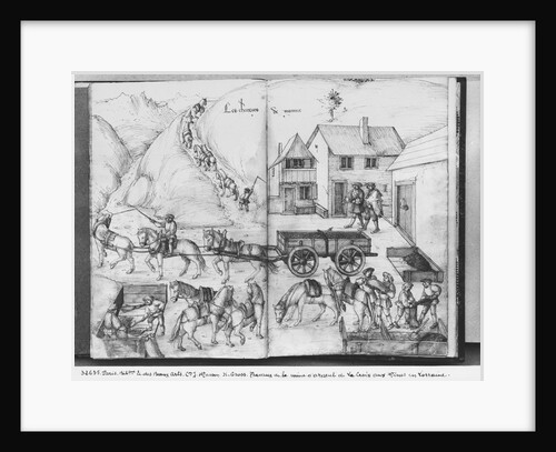 Silver mine of La Croix-aux-Mines, Lorraine, fol.20v and fol.21r, transporting the ore, c.1530 by Heinrich Gross or Groff