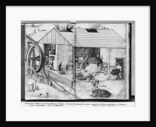 Silver mine of La Croix-aux-Mines, Lorraine, fol.22v and fol.23r, foundry and refining, c.1530 by Heinrich Gross or Groff