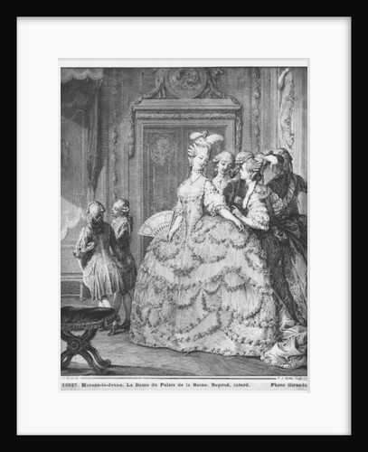 The lady at the Palais de la Reine, engraved by Pietro Antonio Martini 1777 by Jean Michel the Younger (after) Moreau