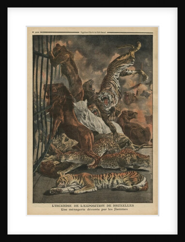 The fire at the Universal Exhibition of Brussels, a menagerie being consumed by the flames by French School