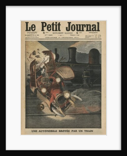 A motor car crushed by a train by French School
