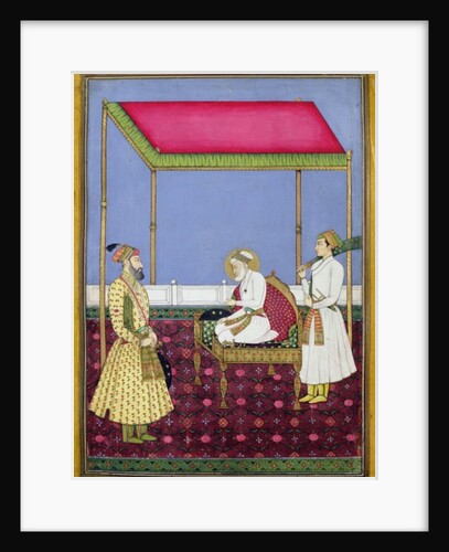 The Emperor Aurangzeb in old age seated on a throne, miniature from a Muraqqa album, early eighteenth century by Indian School