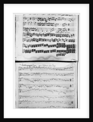 Score for Telemann's Suite for two violins, the 'Gulliver Suite', including the 'Chaconne of the Lilliputians', printed in Hamburg in 1728 by German School