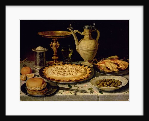 Still life with a tart, roast chicken, bread, rice and olives, 17th century by Clara Peeters
