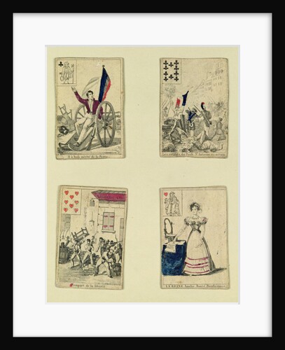 Four playing cards commemorating the heroes of July 1830, 1831 by French School