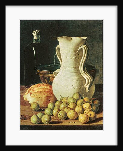 Still Life with bread, greengages and pitcher by Luis Egidio Menendez or Melendez