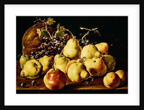 Still Life with quinces, peaches, grapes and pumpkin by Luis Egidio Menendez or Melendez