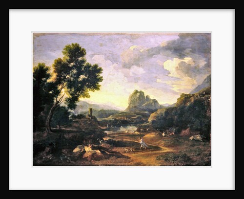 Landscape with hunter and dogs by Gaspard Poussin Dughet